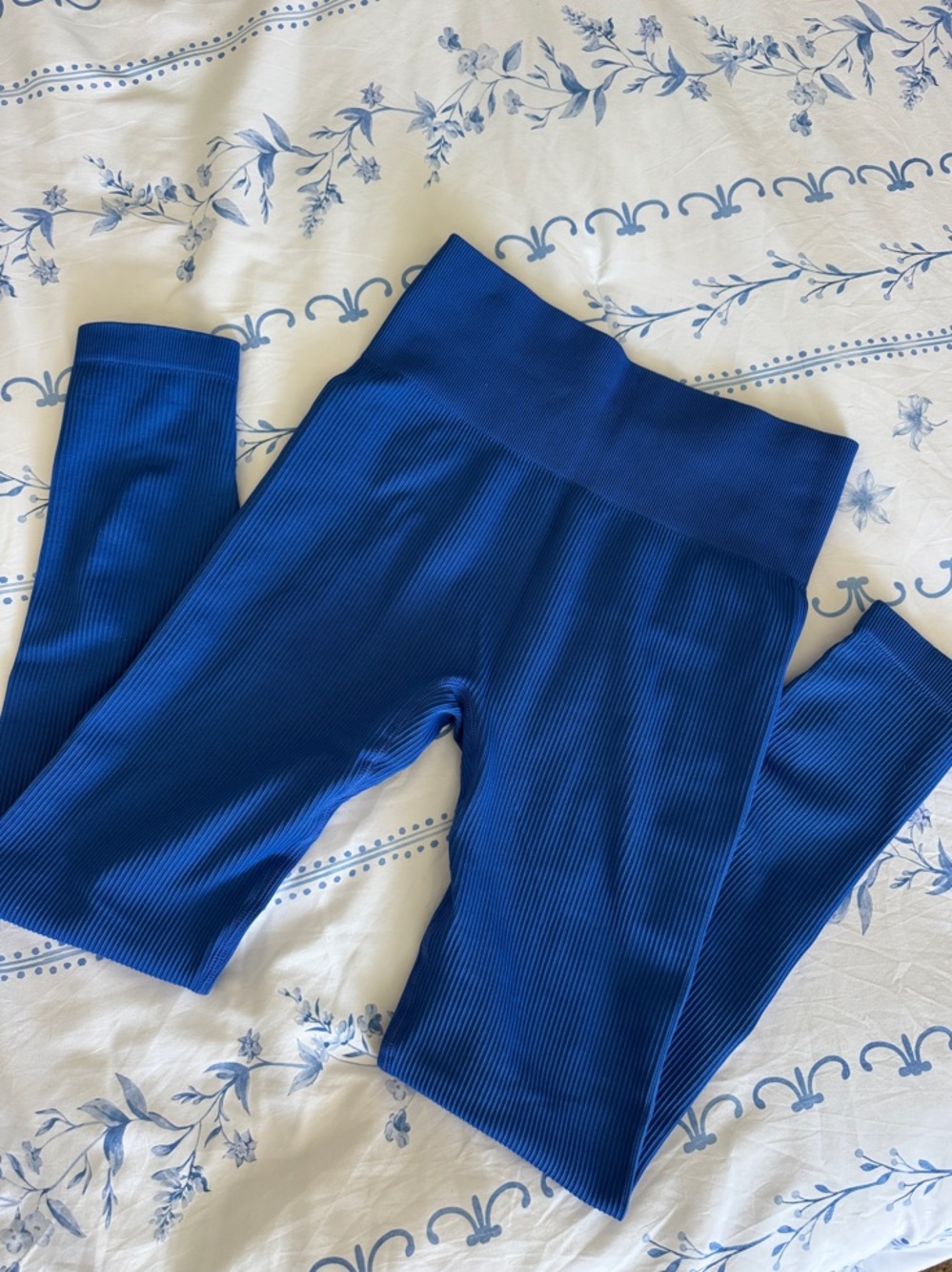 High-Waist Ribbed Leggings in Cobalt Blue